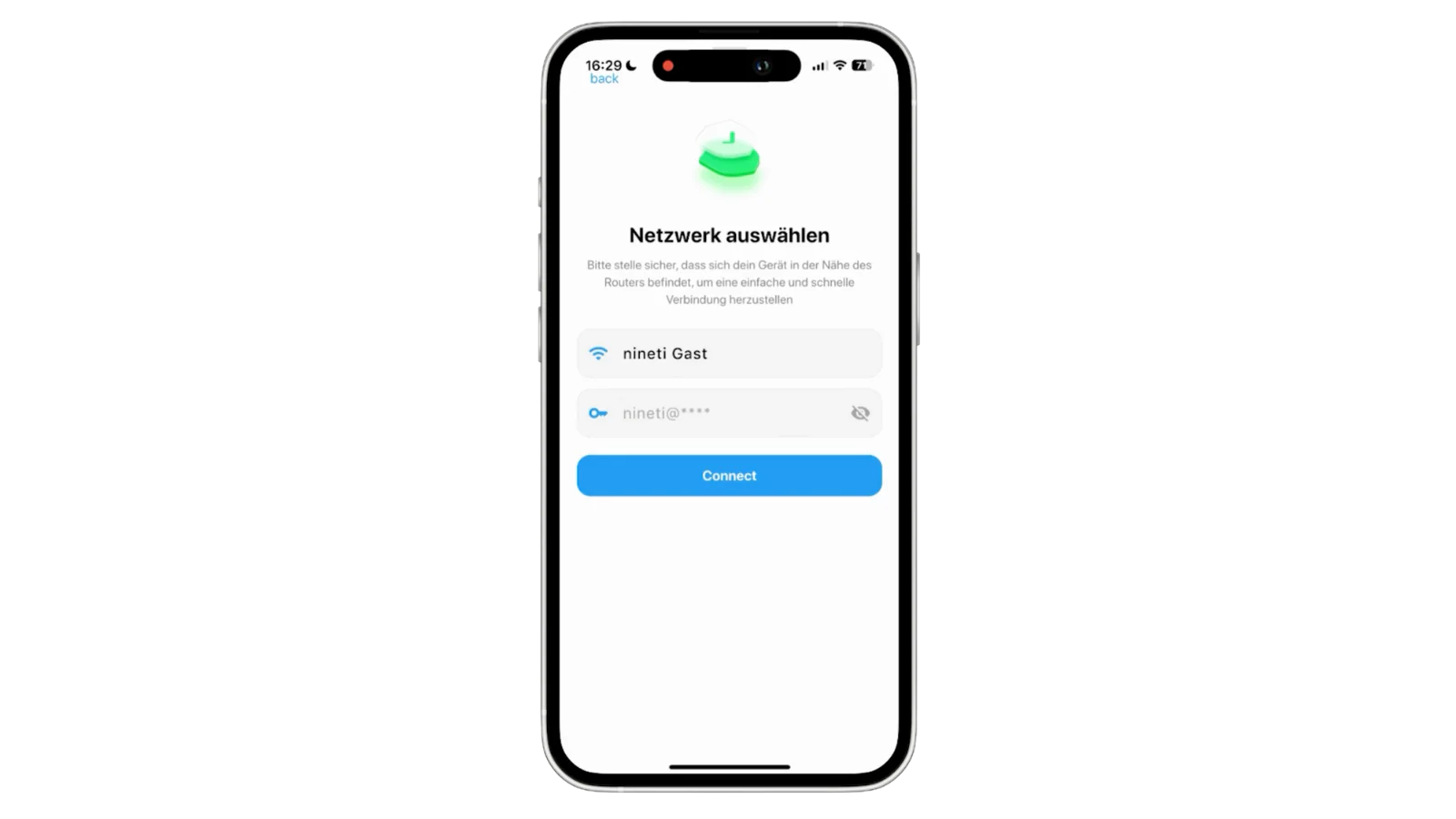 WiFi auswählen und Passwort eingeben
