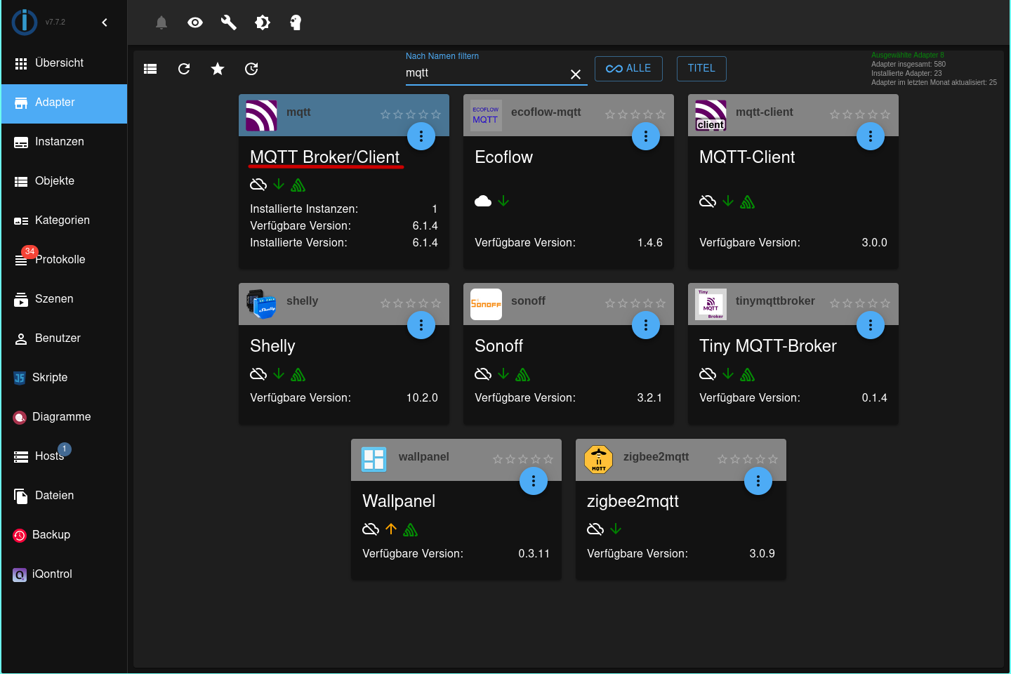ioBroker Admin-Seite