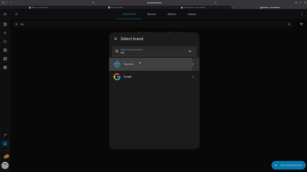 Add Tasmota Integration