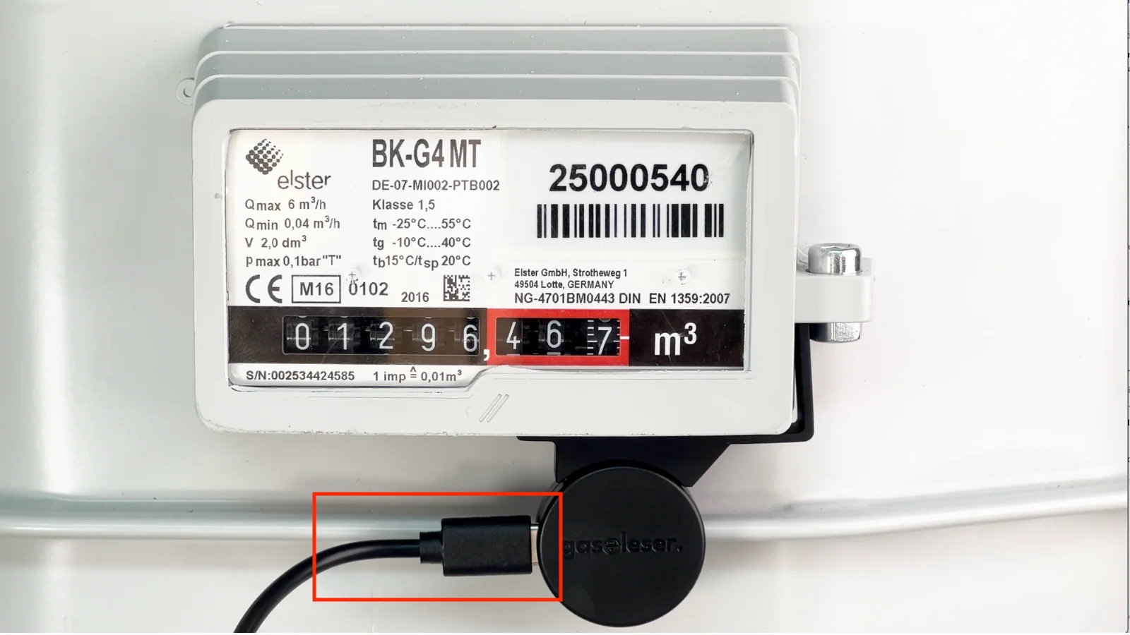 Connect power cable to Gasleser
