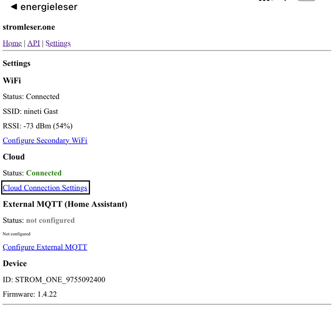 Settings navigation
